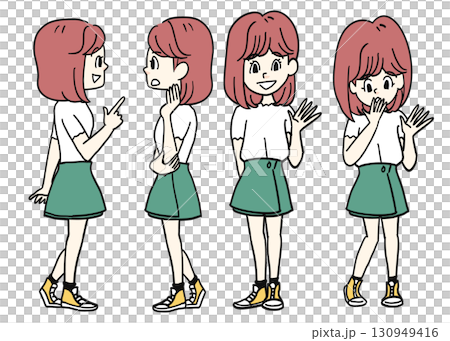 女性の横向きと前向きの全身像 女性の横向きと前向きの全身像 130949416