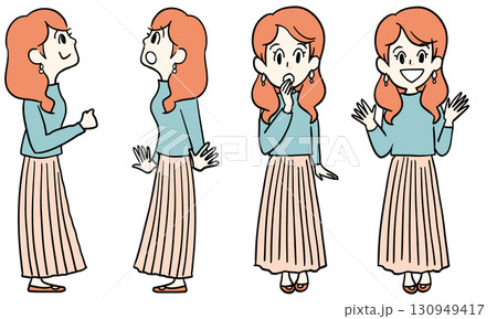 女性の横向きと前向きの全身像 130949417