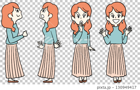 女性の横向きと前向きの全身像 130949417