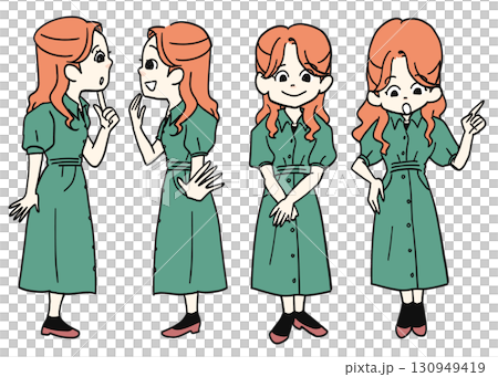 Full-body portrait of a woman looking sideways and forward 130949419