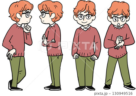 男性全身像 横向きと前向き 男性全身像 横向きと前向き 130949516