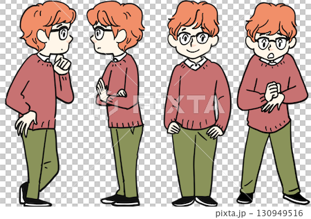 男性全身像 横向きと前向き 男性全身像 横向きと前向き 130949516