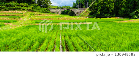 新緑の通潤橋　パノラマ【熊本県上益城郡山都町】 130949598