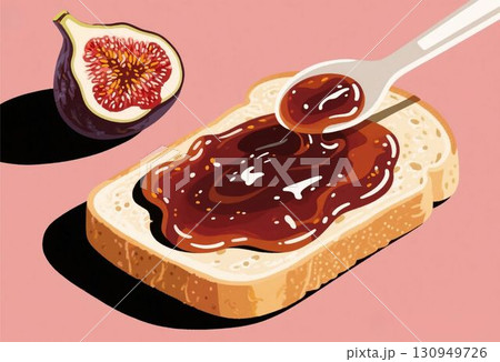 いちじくとジャムトーストの朝食　AI 130949726