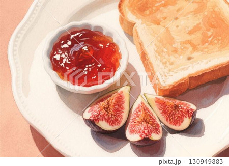 いちじくとジャムとトーストの朝食 AI いちじくとジャムとトーストの朝食 AI 130949883