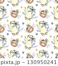Seamless pattern with baby clothes, pacifiers, teethers and stars watercolor illustration 130950241