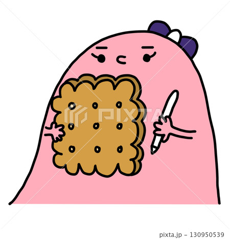 Cartoon Pink Girl with Biscuit Cartoon Pink Girl with Biscuit 130950539