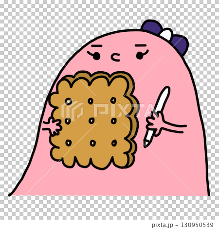 Cartoon Pink Girl with Biscuit Cartoon Pink Girl with Biscuit 130950539