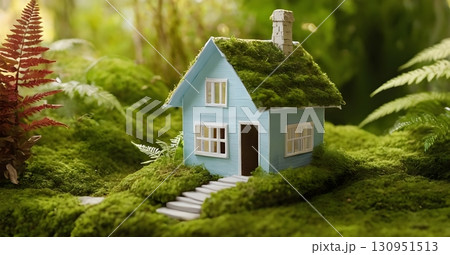 Old wooden church building architecture and residential house estate in a rural nature landscape 130951513