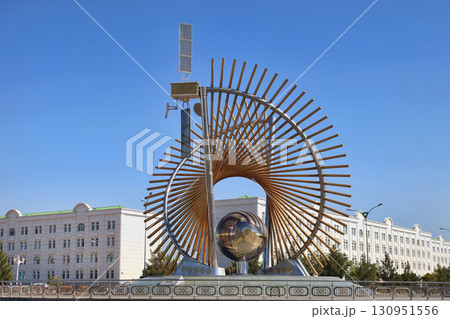 Ashgabat, Turkmenistan - August 20, 2022: Monument to new global technologies in capital of Turkmenistan. 130951556