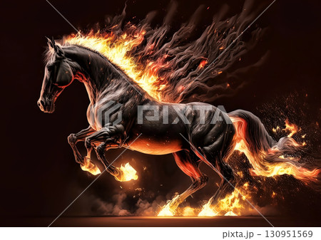 火炎の馬の3dイラスト 130951569