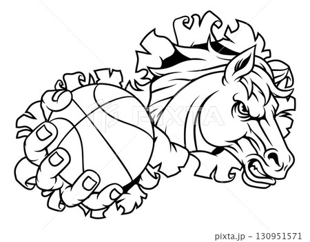 Horse Mustang Stallion Basketball Sports Mascot 130951571