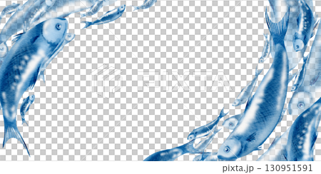 Sardine fish in diagonal template swimming in a shoal stylized watercolor illustration in blue and white monochrome for fish restaurants, websites, posters, fish markets and stores Sardine fish in diagonal template swimming in a shoal stylized watercolor illustration in blue and white monochrome for fish restaurants, websites, posters, fish markets and stores 130951591