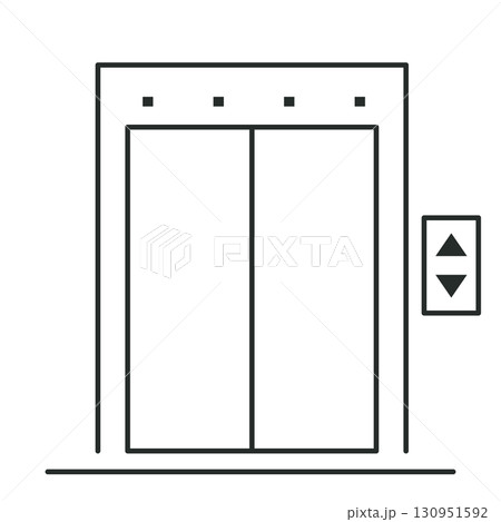 Elevator icon line lift way up and down lobby hall sign, Simple symbol. Passenger elevator, slide door.  130951592