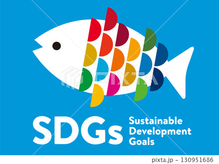 SDGsをイメージしたシンプルな背景・フレーム　魚　水産物　海　水色背景 130951686