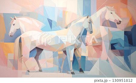 馬のアート,キュビズムの馬,Generative AI,AI画像 130951812