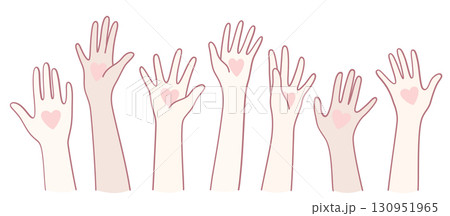 Hands Raised with Hearts A Powerful Symbol of Unity, Support, and Togetherness in Community 130951965