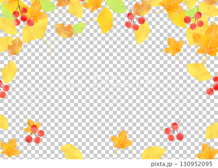 水彩風 赤い実と落ち葉の秋の背景イラスト 水彩風 赤い実と落ち葉の秋の背景イラスト 130952095