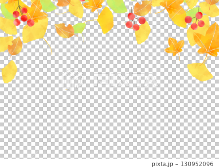 水彩風　赤い実と落ち葉の背景素材 130952096