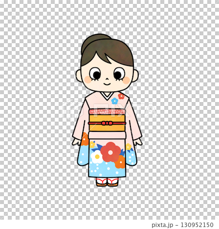 Illustration of a girl in a four-piece kimono (color) for Shichi-Go-San and New Year's celebrations Illustration of a girl in a four-piece kimono (color) for Shichi-Go-San and New Year's celebrations 130952150