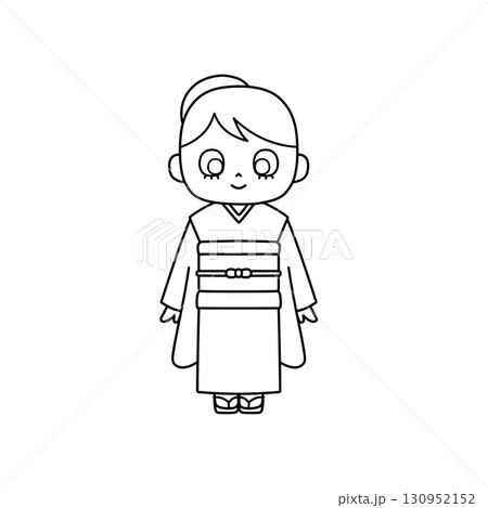 七五三や正月に使える四つ身着物の少女イラスト(線画) 七五三や正月に使える四つ身着物の少女イラスト(線画) 130952152
