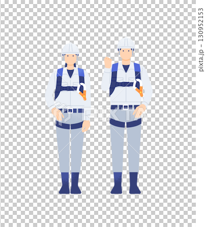 一名穿戴防墜落裝備的工人自信地揮拳 130952153