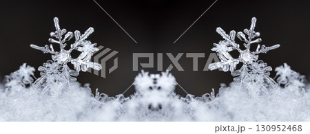 natural snowflakes on snow. the picture is made at a temperature of-10 C  130952468