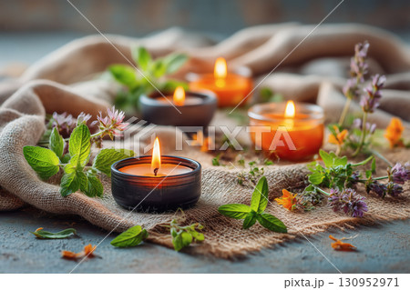 穏やかなアロマキャンドルの灯り：癒しの時間 130952971