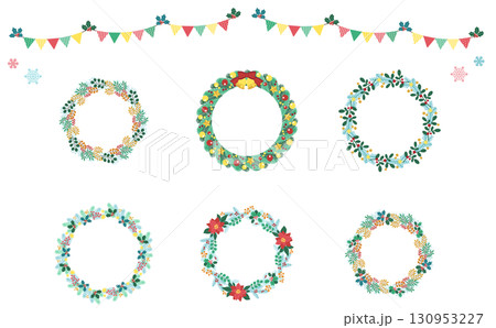 クリスマスリースのベクター素材イラストセット 130953227
