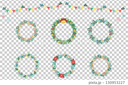 クリスマスリースのベクター素材イラストセット 130953227
