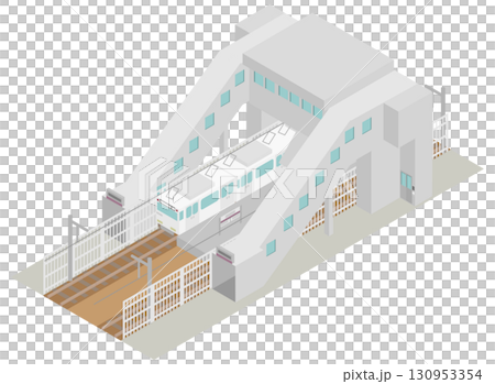 Isometric train, station building and platform image material 130953354