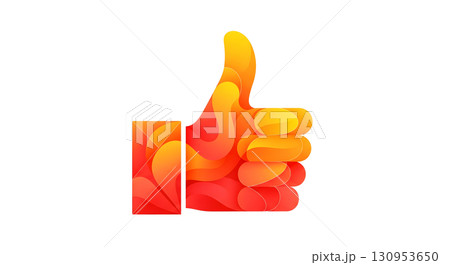 Abstract thumbs up emoji in orange and yellow color palette 130953650
