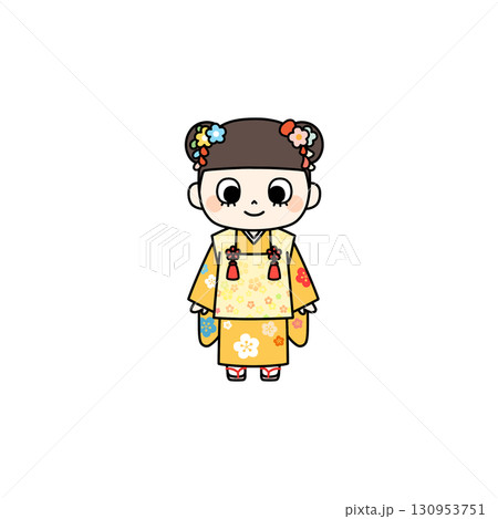 七五三や正月に使える被布着物の幼女イラスト（カラー） 130953751