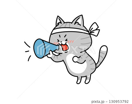 メガホンで応援する猫ちゃん 130953792