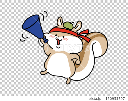 メガホンで応援するリスさん 130953797