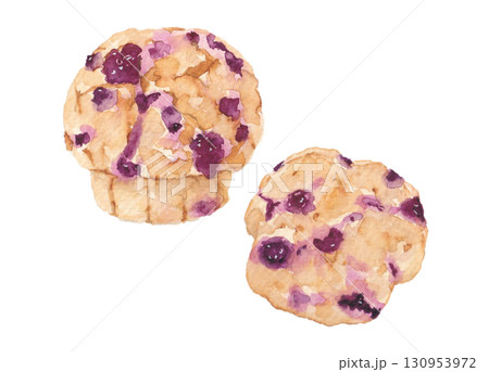 水彩で描いたベリーのマフィン 130953972