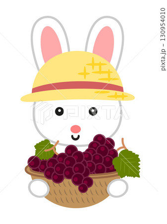 ぶどう狩りをしたウサギのイラスト2 130954010