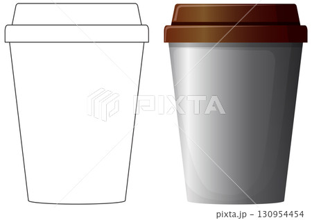 Vector Coffee Cup with Brown Lid and Outline Version 130954454