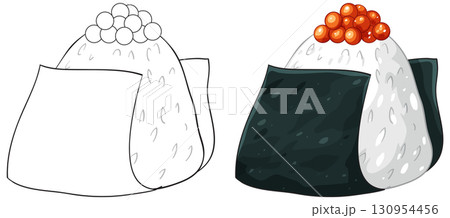 Japanese Gunkan Sushi with Salmon Roe Vector Illustration 130954456