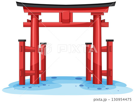 Traditional Japanese Torii Gate Over Water Vector Illustration 130954475