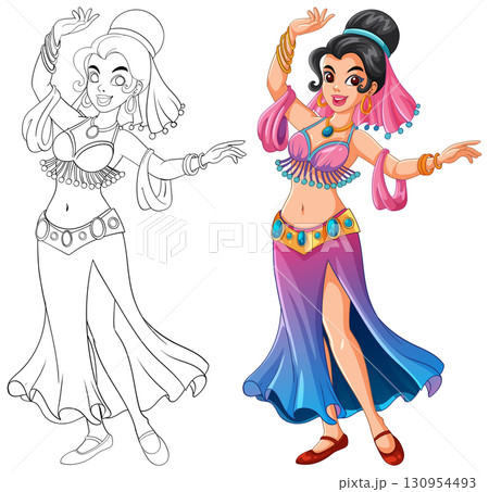 Middle Eastern Belly Dancer Cartoon Character Illustration 130954493