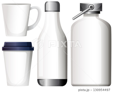 Reusable Drinkware and Bottles Vector Set on White Background 130954497