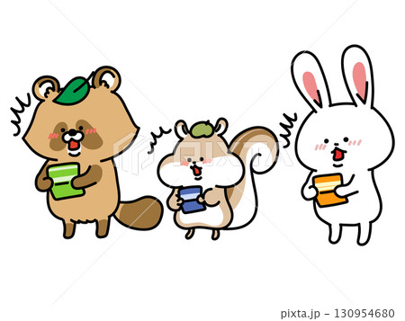 通帳をみて驚く森の動物トリオ 130954680