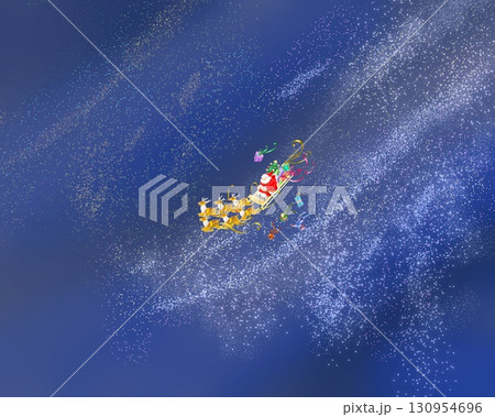 青い夜空を飛ぶサンタクロースイラスト|クリスマス背景素材 青い夜空を飛ぶサンタクロースイラスト|クリスマス背景素材 130954696