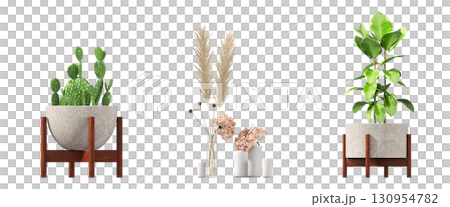 decorative flower in a pot isolate on a transparent background, 3D illustration, cg render 130954782