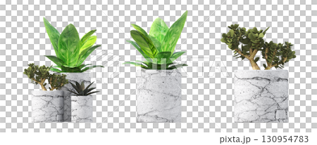 decorative flower in a pot isolate on a transparent background, 3D illustration, cg render 130954783