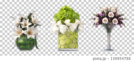decorative flower in a pot isolate on a transparent background, 3D illustration, cg render 130954788