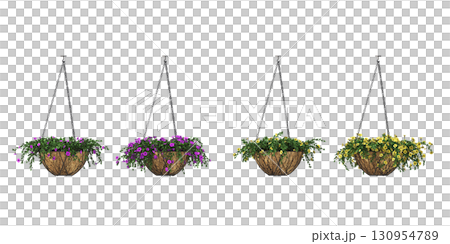 decorative flower in a pot isolate on a transparent background, 3D illustration, cg render 130954789