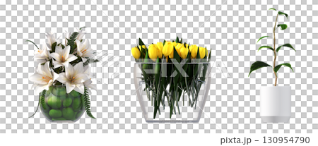 decorative flower in a pot isolate on a transparent background, 3D illustration, cg render 130954790