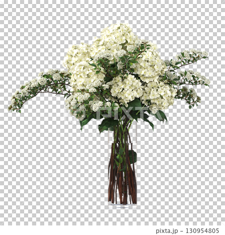decorative flower in a pot isolate on a transparent background, 3D illustration, cg render 130954805